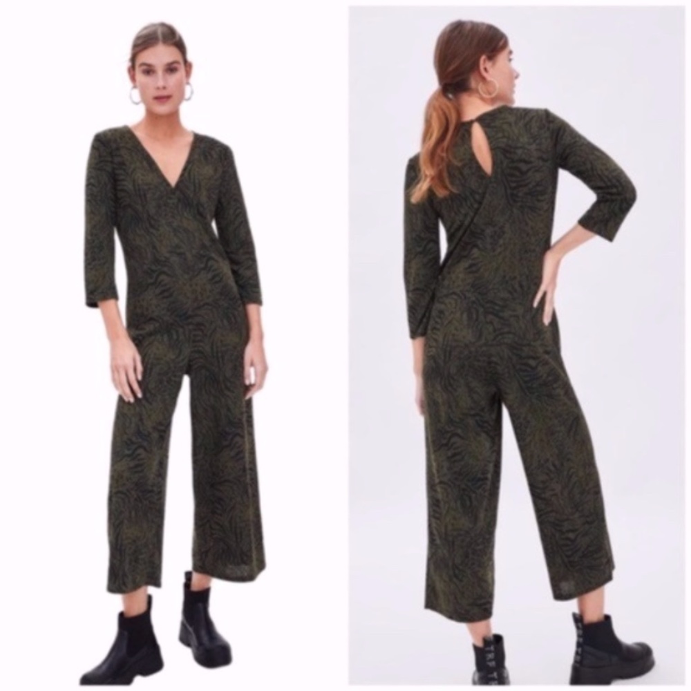 NWOT ZARA Green Animal Print Jumpsuit